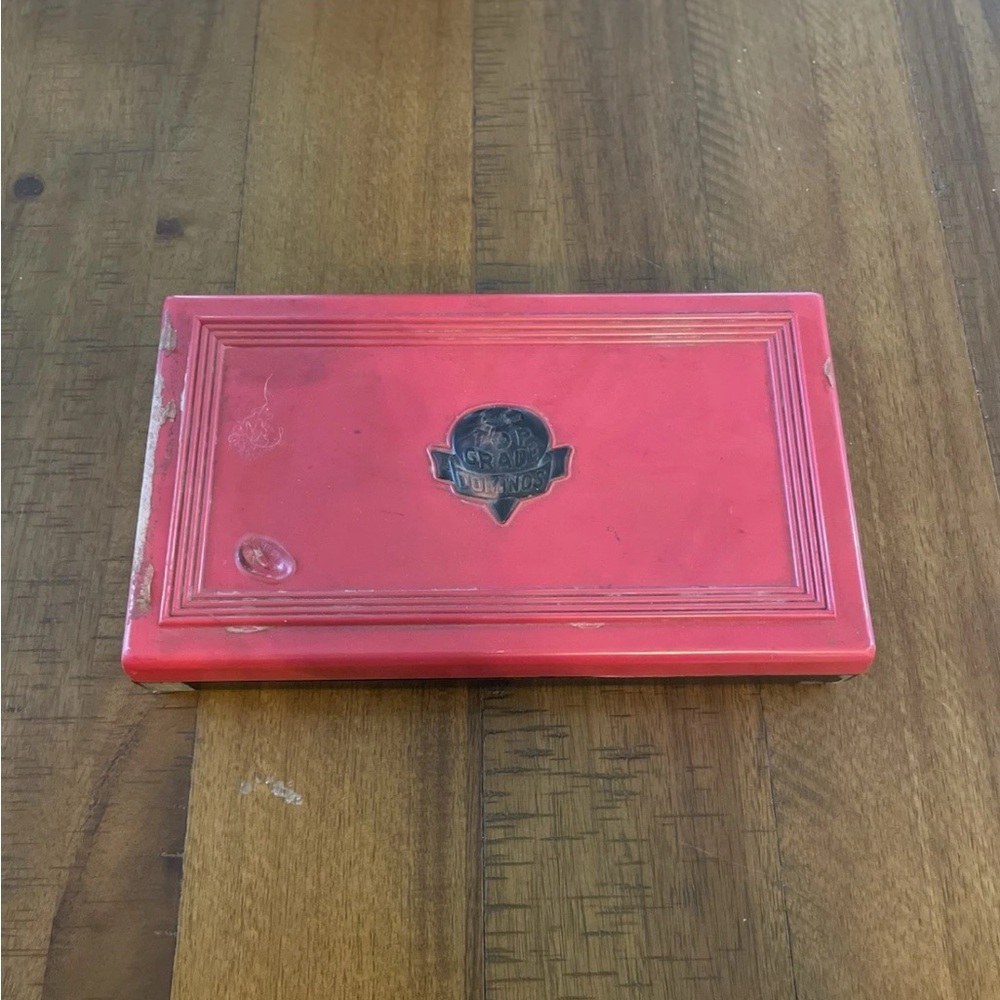 Vintage Crisloid Top Grade Boneyard BLACK Dominoes Original Red Case